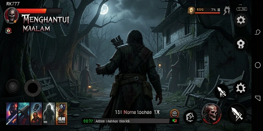 Screenshot RK77 menunjukkan suasana kegelapan yang menakutkan dan gameplay yang mendebarkan.